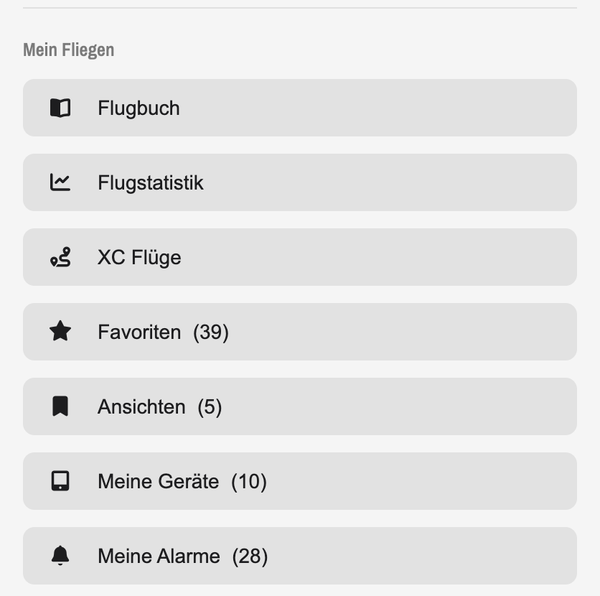 Menü Mein Fliegen